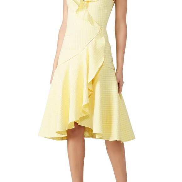 Simkhai Gingham Ruffle V-Neck Yellow Size 10R - Picture 4 of 12